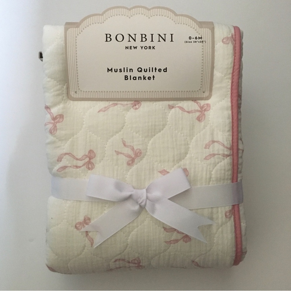Cotton Muslin Quilted Infant Blanket Blue Bears Balloons Bonbini Baby Gift NEW
